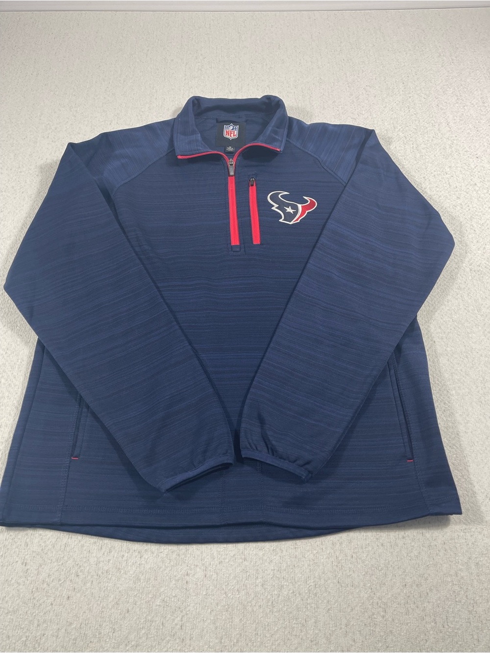 Houston Texans NFL Blue/Red Quarter Zip Pullover Jacket Men’s Medium. SKU#0628